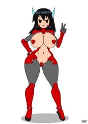1girls asta_(crap_man) asta_rindo big_breasts black_eyes black_hair bodysuit breasts cyborg female female_only heart_pasties long_hair nipple_pasties nipples_pasties pussy_pasties robot_ears ruby_hime sexy solo suit
