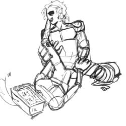 cuntboy_only drooling frotting gunshow_(smg4_ship) legs_up male_only metallic_body mr._puzzles mr._wpnz robot_joints scissoring sharp_teeth t4t trans_man tv_head