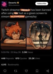 bara bloodborne bluntskeleton_(artist) feet foot_fetish foot_focus fox_ears gay lorenzo_(bluntskeleton) meme orange_hair screenshot solo tweet twitter_username