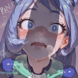 1boy 1girls ai_generated bodysuit boku_no_hero_academia close_up female indoors latex marshalperv minoru_mineta my_hero_academia nejire_hado penis_shadow pervmarshal shiny_skin shocked smaller_male superheroine sweat trembling