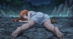 1girls akame_ga_kill akame_ga_kill! ass ass_focus bare_feet barefoot butt butt_focus chelsea_(akame_ga_kill!) damsel_in_distress defeated defeated_heroine eyes_closed fat_ass fat_butt feet feet_fetish feet_focus female female_focus female_only femsub foot_fetish hot_spring knocked_out long_hair nice_ass open_mouth orange_hair passed_out sleeping soles solo solo_female solo_focus thick_ass thick_thighs towel towel_around_waist towel_only towel_over_breasts unconscious unconscious_female