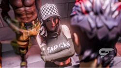 1girls 2boys 3d 3d_(artwork) before_rape big_breasts black_hair black_hair_female breasts clothed clothed_female clothed_male clothing continuation fortnite fully_clothed fully_clothed_female fully_clothed_male hands_crossed hat imminent_rape long_hair long_hair_female looking_at_another oziresnsfw unamused veronika_(fortnite) watermark