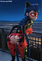 3d 3d_(artwork) ai_generated bent_over blue_hair bodysuit braided_twintails bugnoir cat_ears deik0 fake_animal_ears ladybug_(character) long_twintails marinette_dupain-cheng miraculous:_tales_of_ladybug_and_cat_noir miraculous_ladybug night outdoors polka_dot presenting pussy skinny_female solo standing superheroine torn_bodysuit twintails