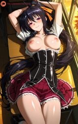 1girl 1girls ai_generated akeno_himejima anime anime_character anime_girl beautiful beautiful_girl beauty blush classroom cute female flat_belly flat_stomach hi_res high_quality high_resolution high_school_dxd large_breasts medium_breasts oiled oiled_skin petite petite_body shiny_skin slim slim_female slim_waist uncensored younger_female
