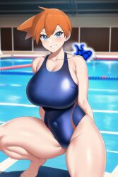 ai_generated bikini female female_only huge_breasts indoor_pool kasumi_(pokemon) krystalizedart nai_diffusion one-piece_swimsuit orange_hair pinup pokegirl pokemon pool poolside sitting smiling smiling_at_viewer stable_diffusion voluptuous wet