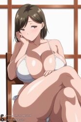 1female 1girl 1girls 2026 ai_generated artist_name bangs big_ass big_breasts bikini blush breasts brown_eyes brown_hair cleavage collarbone crossed_legs curvy elbow_rest hand_on_own_cheek hand_on_own_face head_rest hi_res high_quality high_resolution highres huge_ass huge_breasts large_breasts looking_at_viewer mature_female natsu_zuma patreon patreon_username short_hair side-tie_bikini_bottom sitting solo swimsuit thick_thighs thighs unjobdespiert watermark white_bikini