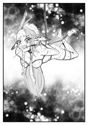 1girls 6_eyes arms_behind_back arms_tied arms_tied_behind_back bdsm black_and_white blush bondage bound bound_wrists braid braided_hair braided_ponytail breasts completely_naked completely_naked_female completely_nude completely_nude_female crying crying_with_eyes_open daresiel elf_ears eyes_visible_through_hair feet feet_tied female female_only hair_braid indie_virtual_youtuber looking_at_viewer multicolored_hair naked naked_female nipples nude nude_female patreon restraints rope rope_bondage sharp_teeth small_breasts solo solo_female suspension suspension_bondage sweat sweatdrop sweating tears tied_arms tied_hands tied_legs tied_up worried worried_expression worried_look