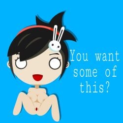 black_hair blue_background naked pussy radio_gosha smile