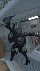 alien_(franchise) alien_girl big_ass black_body huge_breasts shiny_skin thicc thicc_thighs vrchat vrchat_avatar xenomorph xenomorph_queen xenomorph_tail