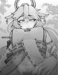 black_and_white dialogue facesitting female genshin_impact looking_down looking_down_at_viewer low-angle_view mayoartworks pov sketch submissive_pov text yae_miko