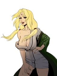 1girls big_breasts blonde_hair female female_only haction_(artist) naruto naruto_(classic) naruto_(series) naruto_shippuden solo sweat sweating tsunade undressing