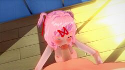 1boy 1girls 3d blowjob blush breasts closed_eyes cometz doki_doki_literature_club erection fellatio koikatsu natsuki_(doki_doki_literature_club) penis