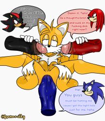 4boys anal anal_sex annoyed annoyed_expression annoyed_face anthro anthro_on_anthro anthro_only anthro_penetrated anthro_penetrating anthro_penetrating_anthro balls ballsack dialogue erect_penis erection feminine_tails foursome fuckboy gangbang gay gay_sex goldenduck_(artist) half-closed_eyes handjob knuckles_the_echidna looking_pleasured male male/male male_only male_penetrated male_penetrating male_penetrating_male manual muscular muscular_anthro muscular_male oral oral_sex penis penis_out sega shadow_the_hedgehog sonic_(series) sonic_the_hedgehog sonic_the_hedgehog_(series) speech_bubble tails tails_the_fox text