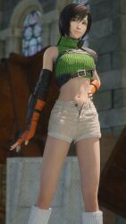 3d 3d_(artwork) alternate_version_available final_fantasy final_fantasy_vii gloves headband kallenz midriff shorts socks yuffie_kisaragi