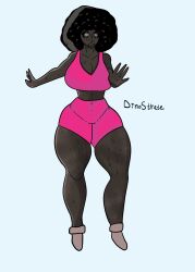 afro big_thighs dinostrate oc petrification pink_clothing sportswear