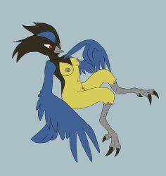 2020 anthro avian breasts claws digital_media_(artwork) feathered_wings feathers female game_freak hi_res navel nintendo nude pokémon_(species) pokemon pokemon_ss rookidee simple_background sitting solo video_games whoopsiecoochin wings