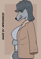 1futa anthro bulge canid canine canis clothed clothing domestic_dog erection erection_under_clothing fully_clothed futa_only futanari gynomorph hi_res inprogress intersex mammal mature_gynomorph mature_intersex nipples poodle solo tongue