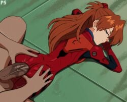 1boy 1girls anal anal_sex asuka_langley_sohryu background balls clothed clothed_sex clothing cock dark-skinned_male dark_skin female hair_ornament human long_hair male neon_genesis_evangelion orange_hair penetration_through_clothes penis plugsuit prone prone_bone pumpkinsinclair sex_through_clothes smug smug_face through_clothes unseen_male_face