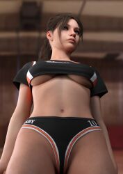 3d brown_hair busty capcom claire_redfield claire_redfield_(jordan_mcewen) crop_top female female_focus female_only hourglass_figure long_hair pinup pinup_pose ponytail pose posing resident_evil resident_evil_2 resident_evil_2_remake skimpy skimpy_clothes solo tagme underboob viaphobia wide_hips