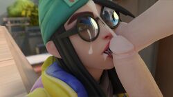 1boy 1girls 3d angry beanie blowjob cum_on_face cum_on_glasses cum_on_tongue cumshot cumshot_in_mouth fluids german german_female hand_on_face killjoy_(valorant) klara_böhringer licking_penis ricepanda riot_games tongue_out valorant