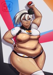 1girls bbw bea_(pokemon) belly big_belly big_breasts breasts chubby dark-skinned_female dark_skin fat female nipples overweight overweight_female pokemon pokemon_ss solo_female toasty54