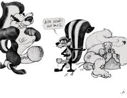 after_sex anthro bareback bodily_fluids cum cum_in_ass cum_inside genital_fluids group looney_tunes male male/male mammal mephitid pepé_le_pew pitu_le_pew skunk smooth_fur trio warner_brothers yagi_b. yagi_b._(artist)