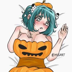 100_kanojo big_breasts green_eyes green_hair halloween halloween_costume heart hiisart kimi_no_koto_ga_dai_dai_dai_dai_daisuki_na_100-nin_no_kanojo pumpkin the_100_girlfriends_who_really_really_really_really_really_love_you yasashiki_yamame