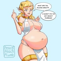 bbw belly big_belly blonde_hair fat female middle_finger nipple_bulge nipples_visible_through_clothing overweight peachpeachplumb thick_thighs thighs weight_gain