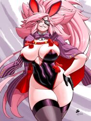 amputee baiken breasts bunnysuit eye_patch female guilty_gear huge_breasts jgeorgedrawz large_breasts mature_female pink_hair red_eyes red_hair smiling smiling_at_viewer tagme
