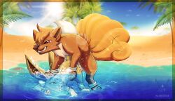 asphyxiation breath_play brown_body brown_fur drowning duo eevee female female_penetrated feral feral_on_feral fur hi_res kitsunal male male/female male_penetrating male_penetrating_female nintendo partially_submerged penetration pokemon pokemon_(species) video_games vulpix water