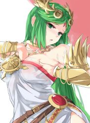 big_breasts cleavage fully_clothed goddess green_eyes green_hair horny kid_icarus looking_at_viewer necklace nintendo palutena super_smash_bros. tomas_(kaosu22) tomasupso2 wet_clothes