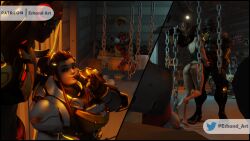 3d 3d_(artwork) big_ass big_breasts big_butt big_penis blender breasts brigitte cheating dark-skinned_male dark_skin doomfist eskandart female interracial male male/female naughty night overwatch penis torbjörn