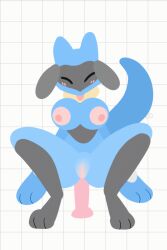 . animated anthro blue_body blush breasts breath closed_eyes dildo female female_only genitals gif hi_res masturbation naked nintendo nipples nude panting penetration pokémon_(species) pokemon pukemilked pussy riolu sex_toy solo solo_female tail_motion tailwag tongue tongue_out video_games