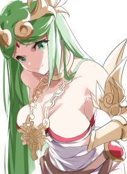 big_breasts green_eyes green_hair groping_self kid_icarus necklace nintendo palutena super_smash_bros. tomas_(kaosu22) tomasupso2