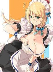 alternate_breast_size big_breasts blonde_hair large_breasts maid maid_uniform metroid nervous nintendo ponytail samus_aran shy super_smash_bros. tomas_(kaosu22) tomasupso2