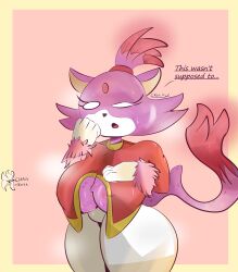 anthro belly big_ass big_breasts blaze_the_cat breast_expansion castinly clothing feline fluffy furry nipples pog shocked silver_the_hedgehog simple_background sonic_(series) sweat thick_thighs wide_hips