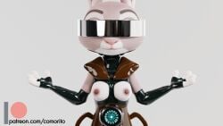 absurd_res anthro clothing comorito disney female hi_res judy_hopps lagomorph leporid mammal medium_breasts nipples rabbit rubber rubber_clothing solo tinted_eyewear visor zootopia