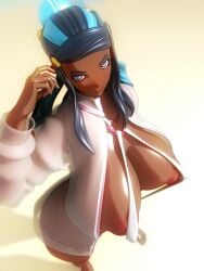 1girls 286c 3d alternate_body_type alternate_breast_size big_breasts blue_eyes blush breasts busty curvaceous curvy curvy_body curvy_female curvy_figure dark-skinned_female dark_skin erect_nipples female female_focus female_only game_freak huge_breasts large_breasts looking_at_viewer looking_up nessa_(pokemon) nintendo nipples pokemon pokemon_ss pubic_hair sling_bikini solo solo_female voluptuous