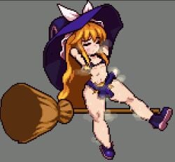 1girls blonde_hair blonde_pubic_hair bloom female female_pubic_hair long_hair marisa_kirisame pixel_art pubic_hair solo solo_female sweat tagme touhou trap witch_hat