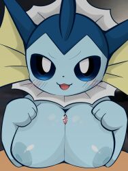 anthro big_breasts blue_eyes breast_play breasts duo eeveelution female hi_res huge_breasts male nintendo paizuri pokémon_(species) pokemon pokemon_(species) pokephilia sateco sex titfuck titjob vaporeon video_games