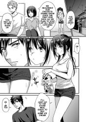 2boys 2girls akao beverage black_and_white brother brother_and_sister comic english english_text family father female human implied_incest konomi_ja_nai_kedo:_mukatsuku_ane_to_aishou_batsugun_ecchi legs long_hair looking_at_another male manga milk mother original original_character short_hair short_shorts shorts sister tank_top text tied_hair twintails