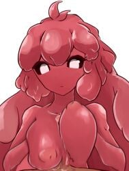 big_eyes boobjob breasts frown hair_tuft large_breasts lobotomy_corporation long_hair melting_love nipples paizuri penis pink_body project_moon puffy_nipples qliphoth_tree slime slime_girl tagme