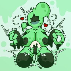 1boy 1girls ahe_gao cum cum_in_pussy cum_in_uterus cum_inside cyclops disembodied_penis female goo_girl green_skin heart_pasties nipple_pasties original original_character pussy single_eye slime_girl spoken_heart the_other_hand thick_thighs thighhighs trembling vaginal_penetration vibrator vibrator_in_pussy x-ray