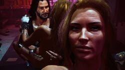 alt_cunningham astromons cyberpunk_2077 exhibitionism female johnny_silverhand male naked nude nude_female pale-skinned_female