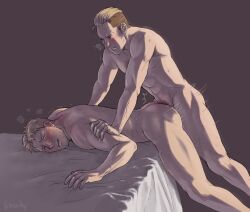 2boys abs anal artist_name ass attack_on_titan bara blonde_hair blonde_hair_on_brown_hair blonde_hair_top blue_eyes blush brown_eyes brown_hair brown_hair_bottom completely_nude deep_penetration domination facial_hair gay kaschdollarsign large_pectorals light_hair_on_dark_hair looking_at_another male male/male male_focus male_only multiple_boys muscular muscular_male nude open_mouth pectorals porco_galliard reiner_braun sex sex_from_behind shingeki_no_kyojin short_hair thick_thighs thighs undercut yaoi