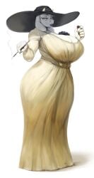 1girls alcina_dimitrescu_(cosplay) alternate_costume breasts cosplay dress furry huge_breasts large_breasts long_dress looking_at_viewer milf msvondran resident_evil resident_evil_8:_village tagme toriel undertale white_background yellow_eyes