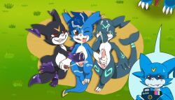 bandai_namco chicostyx digimon digimon_(species) dragon ejaculation fanmon genitals hair handjob male male/male penile penis reptile scalie sex shoru_(character) veemon void_(voidtails) yami_the_veemon