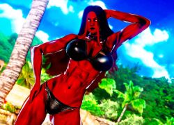 1girls 3d 3d_(artwork) abs beach betty_ross big_breasts bikini doom4rus female female_only hulk_(series) marvel marvel_comics muscular muscular_female red-skinned_female red_she-hulk red_skin solo solo_female swimwear two_tone_hair