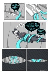 anthro bondage bondage bound cave comic crimellgrim domestic_cat dream felid feline felis female female/female hi_res mammal speech_bubble tentacle