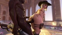 1boy 1girls 3d animated ashe_(overwatch) ass athletic athletic_female big_ass big_breasts big_lips blacked blender blizzard_entertainment boots bracelet choker cleavage cowboy_hat dark-skinned_male dat_ass earrings eyeshadow female female_focus firearm from_behind gun hands_on_ass hoop_earrings huge_ass huge_breasts huge_cock human human_only interracial jewelry light-skinned_female light_skin lipstick male mostly_nude mp4 overwatch penis queen_of_spades red_eyes rifle slut_tattoo sound tattoo the_firebrand thick_thighs video weapon white_hair wide_hips